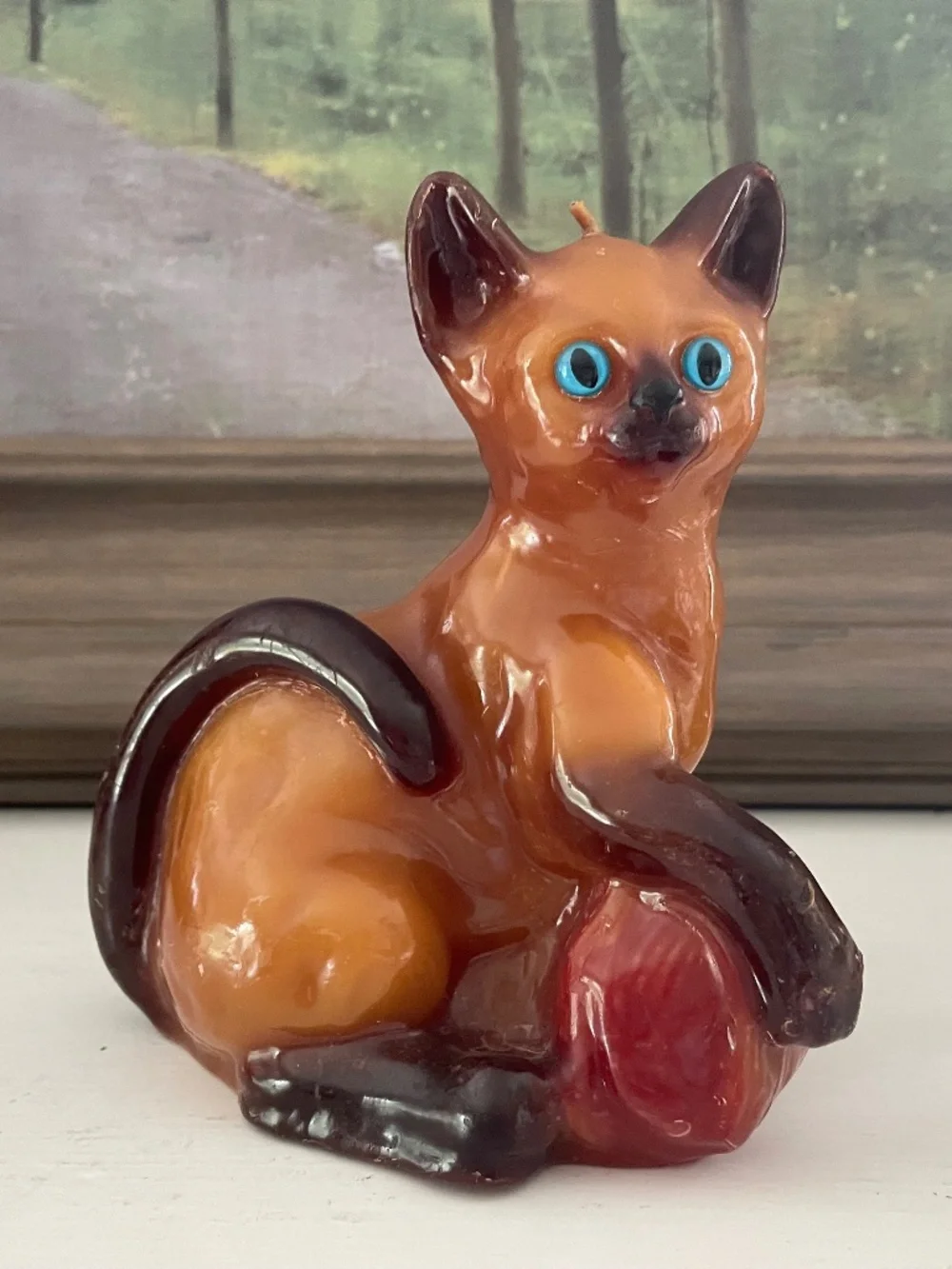 Vintage Siamese Cat Wax Candle Figurine MCM Feline Decor Brown Retro Cat-lover